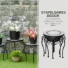 Plantenstandaard set van 3 bloemenstandaard met keramische tegels van metaal in zwart en wit voor tuin en balkon 7