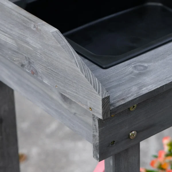 Plantentafel tuinierstafel met lade 2 niveaus wastafel wielen vurenhout grijs 92x45x119cm voor tuinieren & plantenverzorging 9
