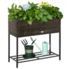 Poly rattan verhoogde bloembak met poten bloempot met plank bruin 70 x 30 x 72 cm 1