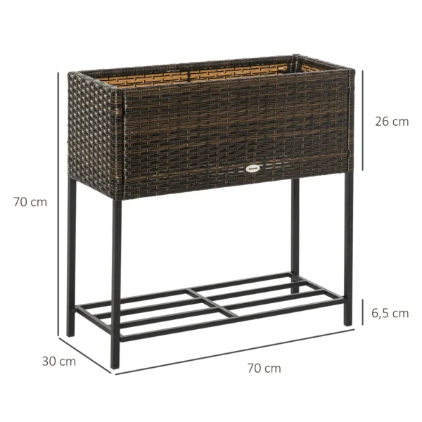 Poly rattan verhoogde bloembak met poten bloempot met plank bruin 70 x 30 x 72 cm 4