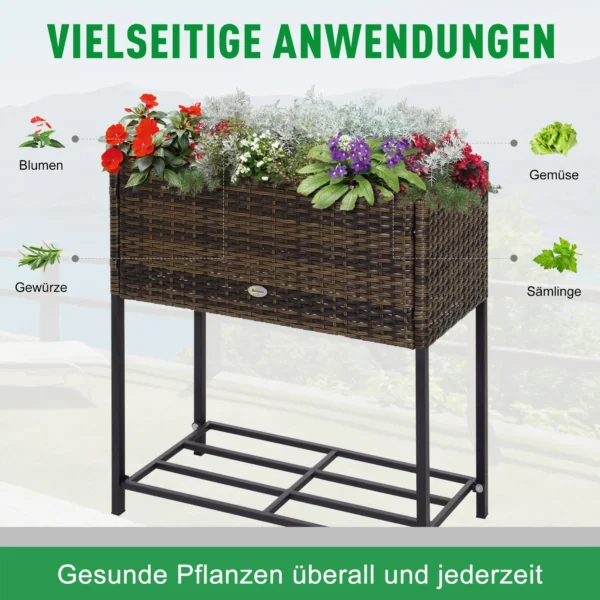 Poly rattan verhoogde bloembak met poten bloempot met plank bruin 70 x 30 x 72 cm 5