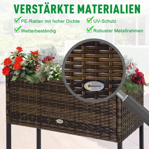 Poly rattan verhoogde bloembak met poten bloempot met plank bruin 70 x 30 x 72 cm 6