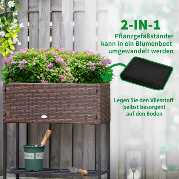 Poly rattan verhoogde bloembak met poten bloempot met plank bruin 70 x 30 x 72 cm 8