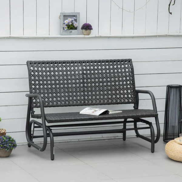 Polyrattan schommelbank 2 zits voor terras & tuin, loveseat met rugleuning, tuinschommel 70 x 120 x 84 cm 2