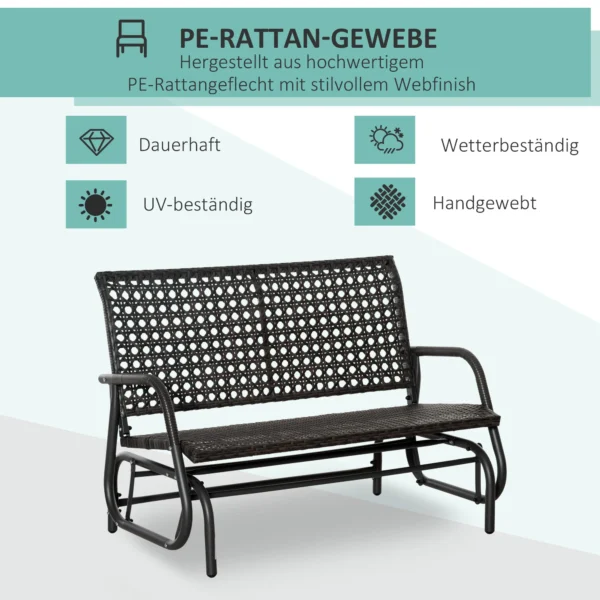 Polyrattan schommelbank 2 zits voor terras & tuin, loveseat met rugleuning, tuinschommel 70 x 120 x 84 cm 5
