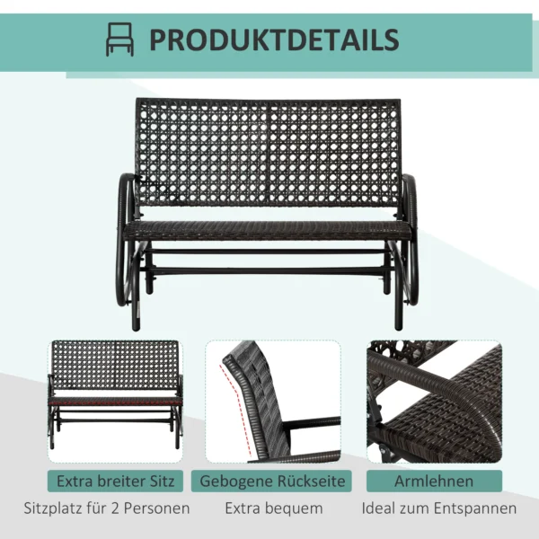 Polyrattan schommelbank 2 zits voor terras & tuin, loveseat met rugleuning, tuinschommel 70 x 120 x 84 cm 7