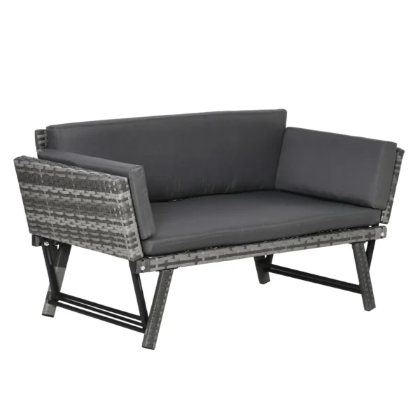 Polyrattan tuinbank 2 zits loungesofa grijs met opklapbare armleuningen staal 129x63x67cm voor tuin terras 1