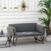 Polyrattan tuinbank 2 zits loungesofa grijs met opklapbare armleuningen staal 129x63x67cm voor tuin terras 2