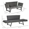 Polyrattan tuinbank 2 zits loungesofa grijs met opklapbare armleuningen staal 129x63x67cm voor tuin terras 4
