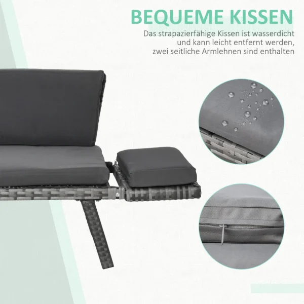 Polyrattan tuinbank 2 zits loungesofa grijs met opklapbare armleuningen staal 129x63x67cm voor tuin terras 7