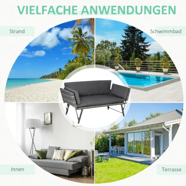 Polyrattan tuinbank 2 zits loungesofa grijs met opklapbare armleuningen staal 129x63x67cm voor tuin terras 8