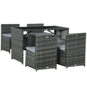 Polyrattan tuinmeubelen voor 4 personen, rattan eetgroep met sofa garnituur, weerbestendig, staal, grijs 1