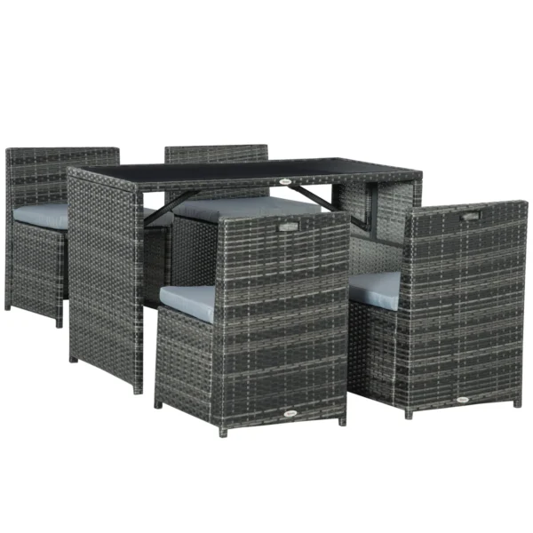 Polyrattan tuinmeubelen voor 4 personen, rattan eetgroep met sofa garnituur, weerbestendig, staal, grijs 1