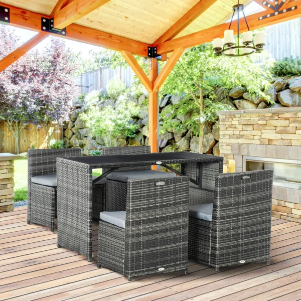 Polyrattan tuinmeubelen voor 4 personen, rattan eetgroep met sofa garnituur, weerbestendig, staal, grijs 2