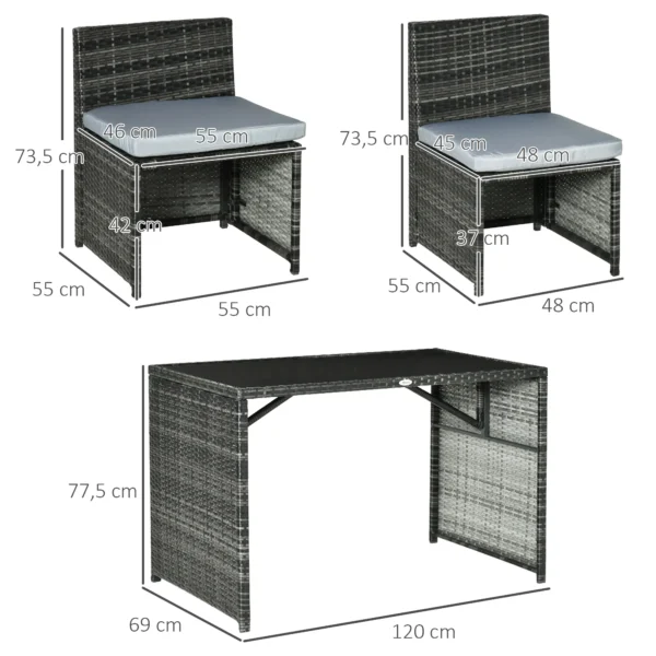 Polyrattan tuinmeubelen voor 4 personen, rattan eetgroep met sofa garnituur, weerbestendig, staal, grijs 4