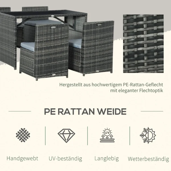 Polyrattan tuinmeubelen voor 4 personen, rattan eetgroep met sofa garnituur, weerbestendig, staal, grijs 5