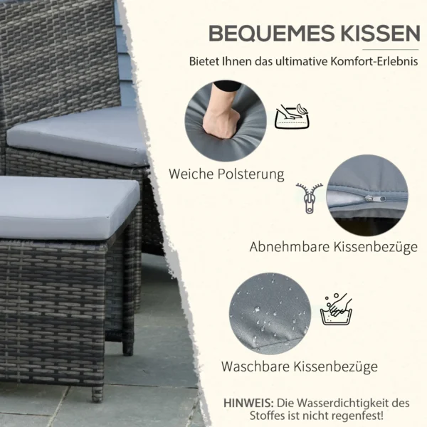 Polyrattan tuinmeubelen voor 4 personen, rattan eetgroep met sofa garnituur, weerbestendig, staal, grijs 6