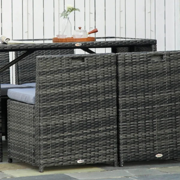 Polyrattan tuinmeubelen voor 4 personen, rattan eetgroep met sofa garnituur, weerbestendig, staal, grijs 8