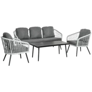 Polyrattan tuinmeubelset voor 5 personen, zitgroep met kussens, aluminium frame, grijs, ideaal voor terras & balkon 1