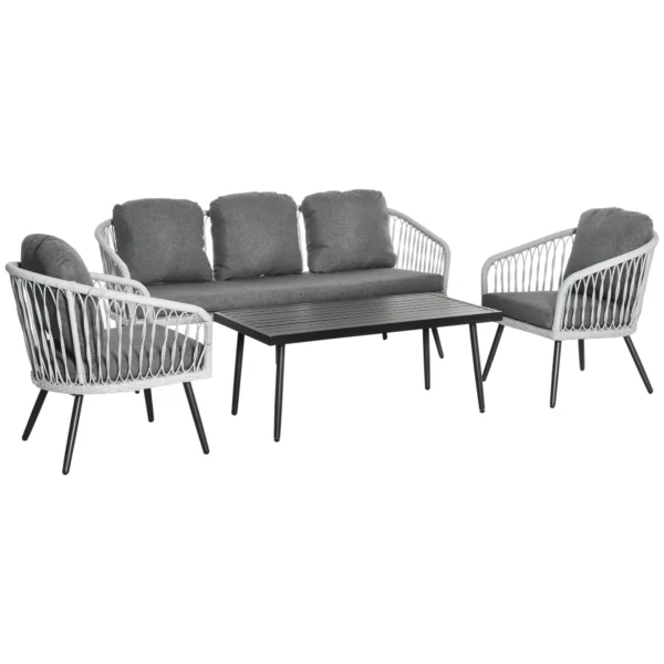 Polyrattan tuinmeubelset voor 5 personen, zitgroep met kussens, aluminium frame, grijs, ideaal voor terras & balkon 1