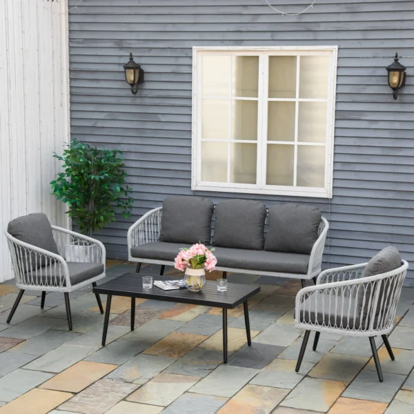 Polyrattan tuinmeubelset voor 5 personen, zitgroep met kussens, aluminium frame, grijs, ideaal voor terras & balkon 2