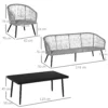 Polyrattan tuinmeubelset voor 5 personen, zitgroep met kussens, aluminium frame, grijs, ideaal voor terras & balkon 4