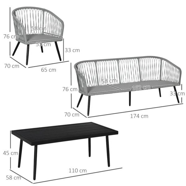 Polyrattan tuinmeubelset voor 5 personen, zitgroep met kussens, aluminium frame, grijs, ideaal voor terras & balkon 4