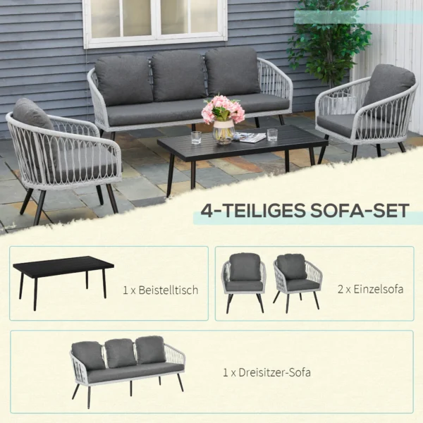 Polyrattan tuinmeubelset voor 5 personen, zitgroep met kussens, aluminium frame, grijs, ideaal voor terras & balkon 6