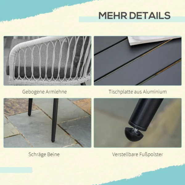 Polyrattan tuinmeubelset voor 5 personen, zitgroep met kussens, aluminium frame, grijs, ideaal voor terras & balkon 8