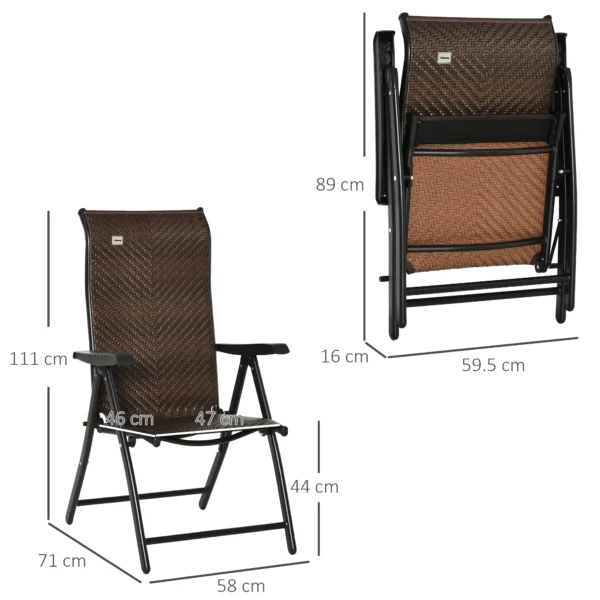 Polyrattan vouwstoel met armleuning 7 traps verstelbare rugleuning voor tuin balkon terras 58 x 71 x 111 cm 4