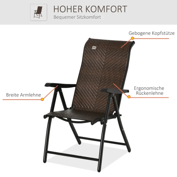 Polyrattan vouwstoel met armleuning 7 traps verstelbare rugleuning voor tuin balkon terras 58 x 71 x 111 cm 5