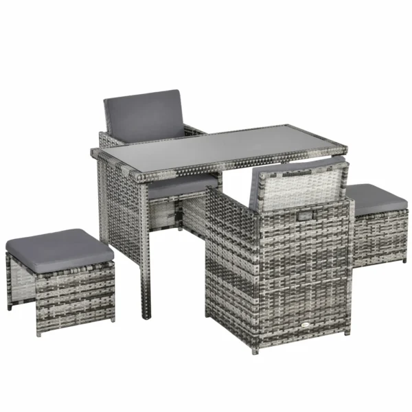 Polyrattan zitgroep voor 4 personen, eetgroep tuinset met kussens, grijs, weerbestendig & stijlvol voor tuin & terras 1