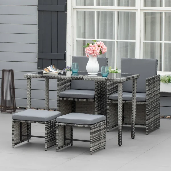 Polyrattan zitgroep voor 4 personen, eetgroep tuinset met kussens, grijs, weerbestendig & stijlvol voor tuin & terras 2