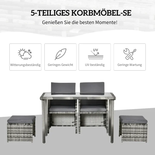 Polyrattan zitgroep voor 4 personen, eetgroep tuinset met kussens, grijs, weerbestendig & stijlvol voor tuin & terras 5