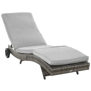 Polyrattan zonneligstoel tuinligstoel met kussen 5 traps verstelbaar s vorm tuinmeubilair metaal grijs 207 x 70 x 70 cm 1