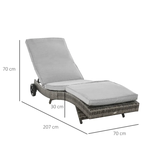 Polyrattan zonneligstoel tuinligstoel met kussen 5 traps verstelbaar s vorm tuinmeubilair metaal grijs 207 x 70 x 70 cm 4