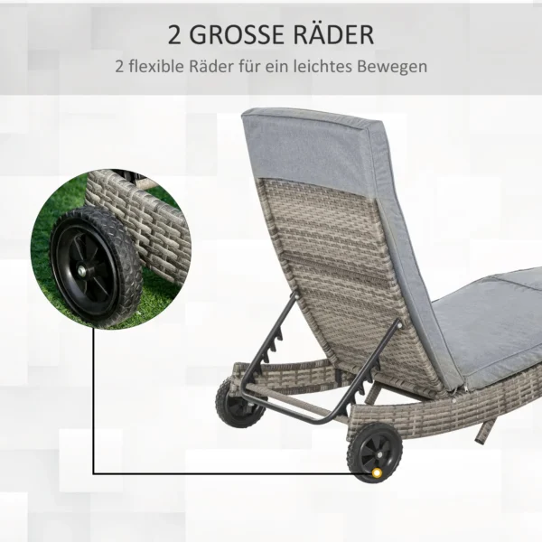 Polyrattan zonneligstoel tuinligstoel met kussen 5 traps verstelbaar s vorm tuinmeubilair metaal grijs 207 x 70 x 70 cm 5