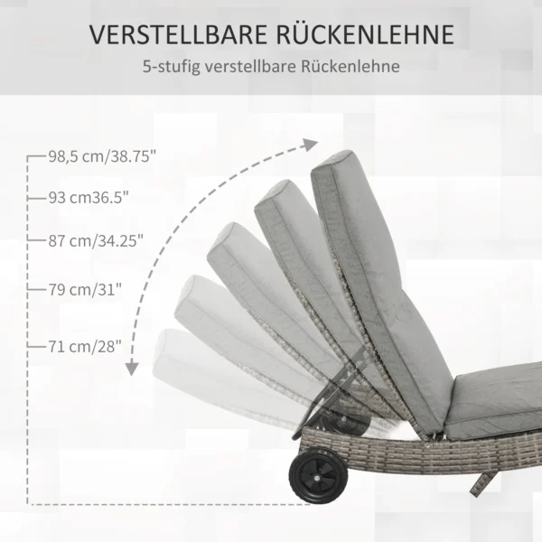 Polyrattan zonneligstoel tuinligstoel met kussen 5 traps verstelbaar s vorm tuinmeubilair metaal grijs 207 x 70 x 70 cm 6