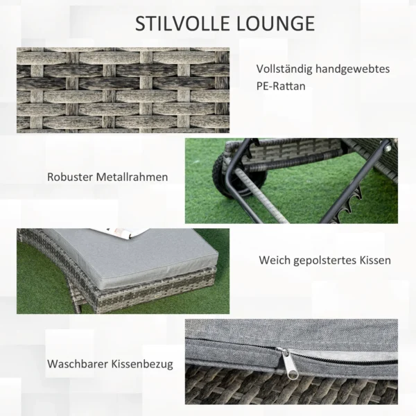 Polyrattan zonneligstoel tuinligstoel met kussen 5 traps verstelbaar s vorm tuinmeubilair metaal grijs 207 x 70 x 70 cm 7