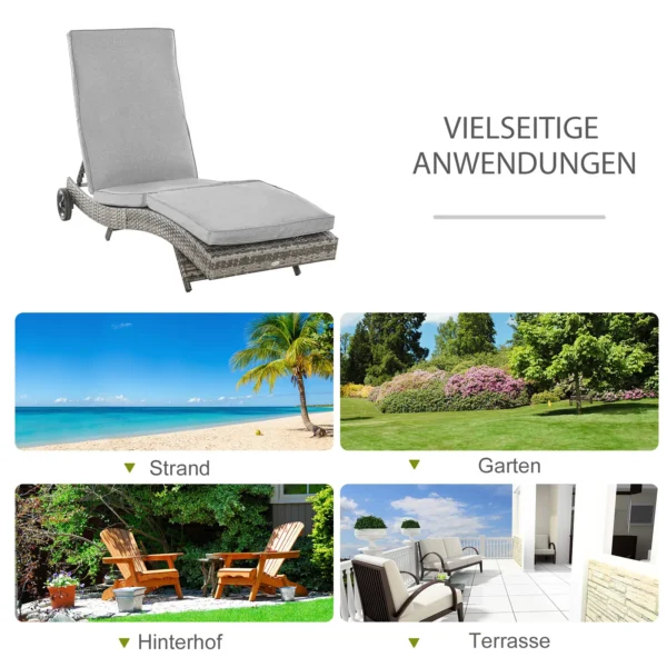 Polyrattan zonneligstoel tuinligstoel met kussen 5 traps verstelbaar s vorm tuinmeubilair metaal grijs 207 x 70 x 70 cm 8
