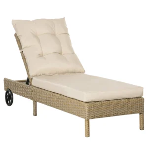 Polyrattan zonneligstoel tuinligstoel verstelbaar met kussen in natuur khaki 200x66x92cm voor tuin & terras 1