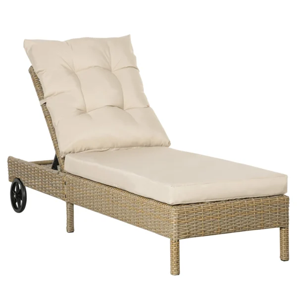 Polyrattan zonneligstoel tuinligstoel verstelbaar met kussen in natuur khaki 200x66x92cm voor tuin & terras 1