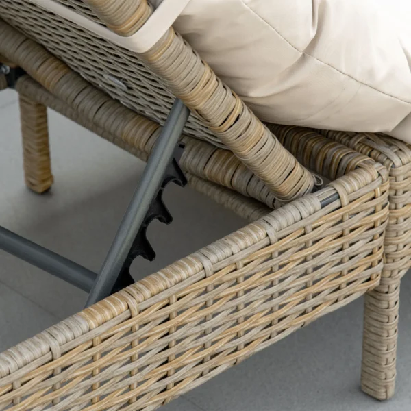Polyrattan zonneligstoel tuinligstoel verstelbaar met kussen in natuur khaki 200x66x92cm voor tuin & terras 10