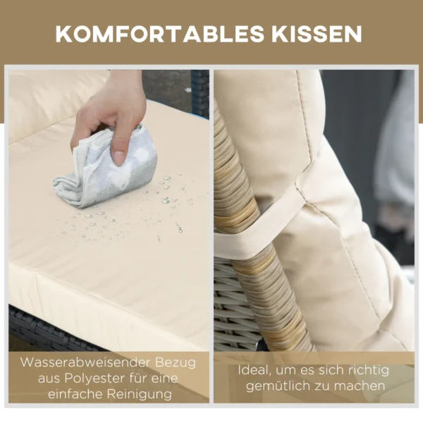 Polyrattan zonneligstoel tuinligstoel verstelbaar met kussen in natuur khaki 200x66x92cm voor tuin & terras 8