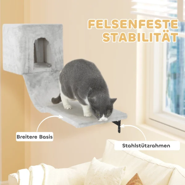 Pwahut klimmuur kat 6 delig katten klimmuur set met kattenhuis, hangmat, platform, krabpaal met krabplank, pluche wandkrabpaal, kattenmeubels voor katten tot 5 kg, grijs 7