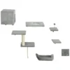 Pwahut klimmuur kat 7 delig katten klimmuur set met kattenhuis, platform, krabpaal met hangende bal, pluche wandkrabpaal, kattenmeubels voor katten tot 5 kg, grijs 1