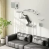 Pwahut klimmuur kat 7 delig katten klimmuur set met kattenhuis, platform, krabpaal met hangende bal, pluche wandkrabpaal, kattenmeubels voor katten tot 5 kg, grijs 2