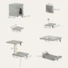 Pwahut klimmuur kat 7 delig katten klimmuur set met kattenhuis, platform, krabpaal met hangende bal, pluche wandkrabpaal, kattenmeubels voor katten tot 5 kg, grijs 4