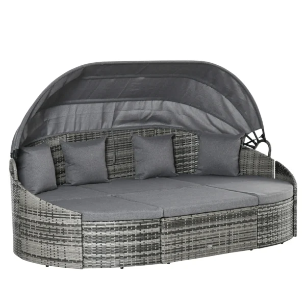 Rattan zonne eiland 4 delig met zonnedak en zitgroep, 4 kussens, metaal grijs, 230 x 145 x 80 cm voor tuin & terras 1