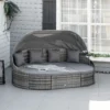 Rattan zonne eiland 4 delig met zonnedak en zitgroep, 4 kussens, metaal grijs, 230 x 145 x 80 cm voor tuin & terras 2